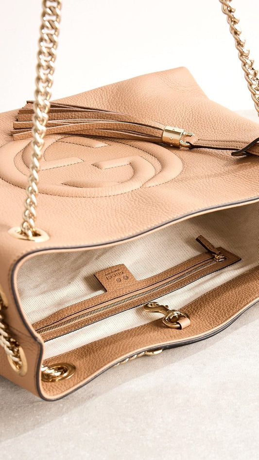 GUCCI PEBBLED CALFSKIN LEATHER MEDIUM SOHO CHAIN BAG