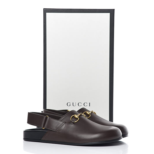 GUCCI MEN'S RIVER LEATHER HORSEBIT SLINGBACK SLIDES