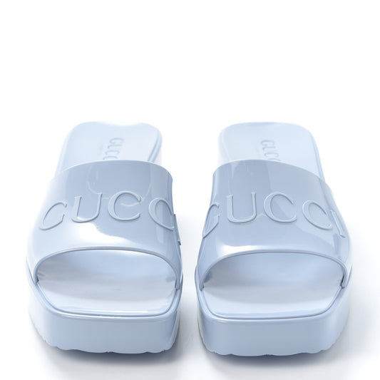 GUCCI LIGHT BLUE RUBBER PLATFORM SANDALS