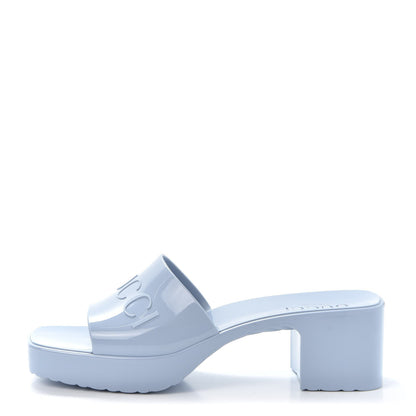GUCCI LIGHT BLUE RUBBER PLATFORM SANDALS