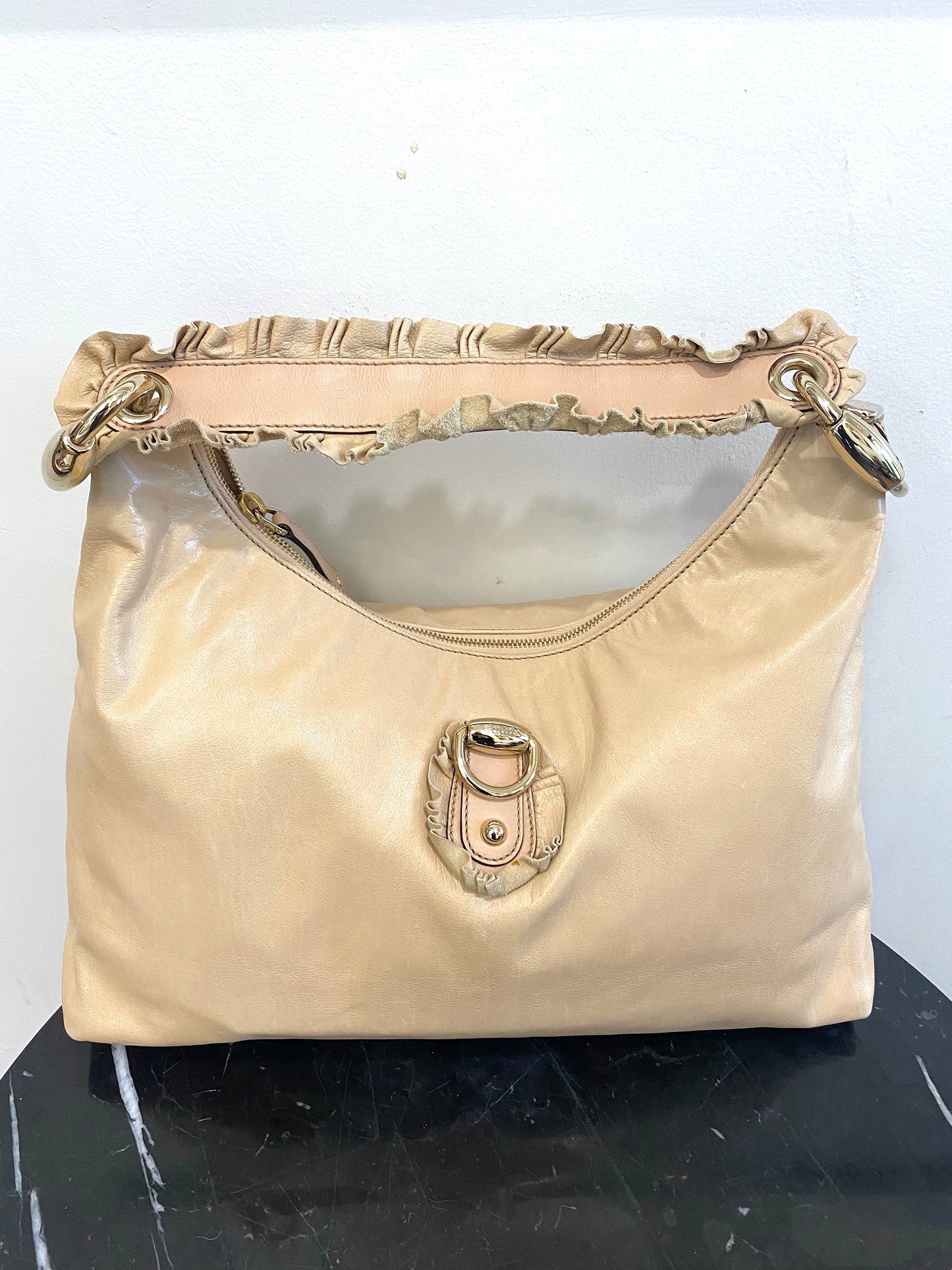 GCI SABRINA RUFFLE LEATHER HOBO BAG