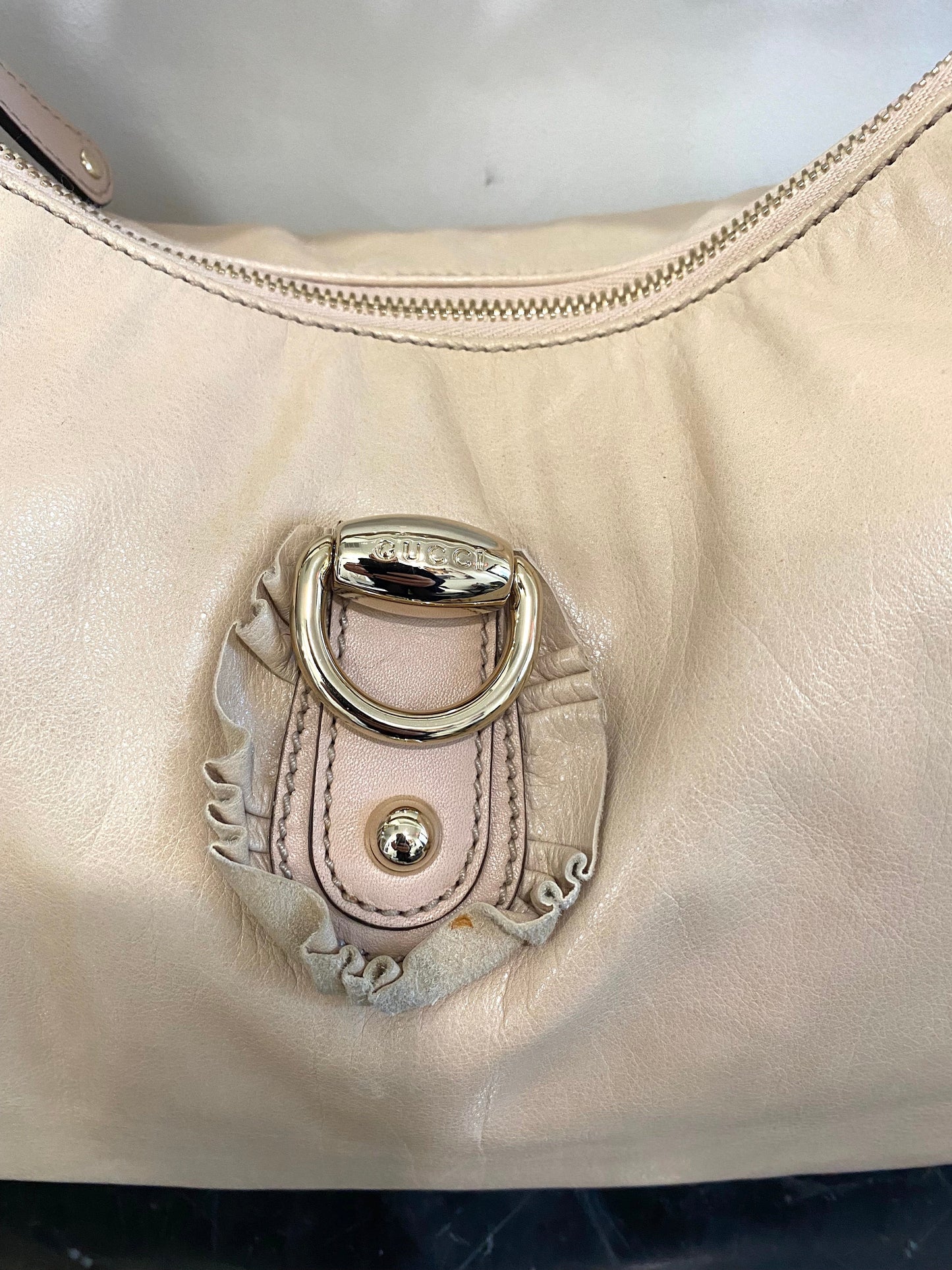 GCI SABRINA RUFFLE LEATHER HOBO BAG