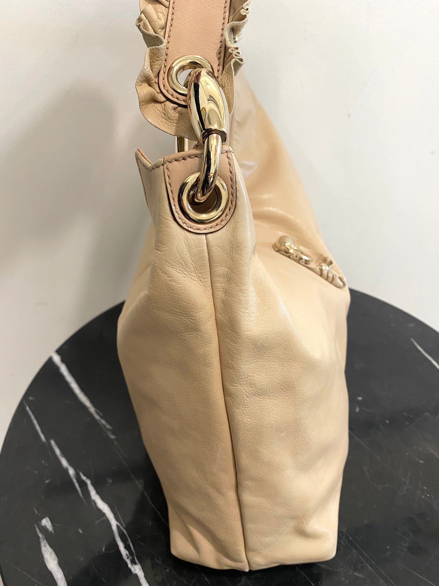 GCI SABRINA RUFFLE LEATHER HOBO BAG