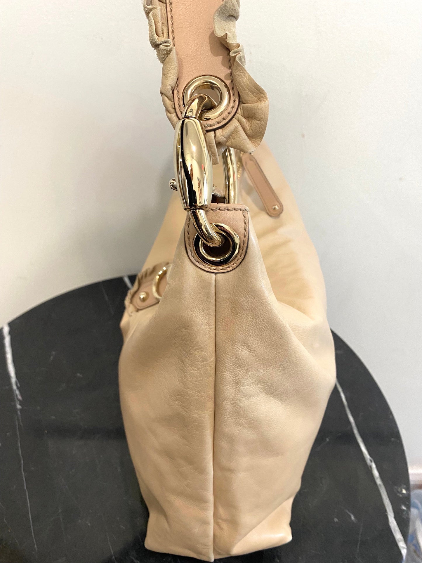 GCI SABRINA RUFFLE LEATHER HOBO BAG