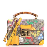 GUCCI GG SUPREME MONOGRAM FLORA BAMBOO PADLOCK BAG