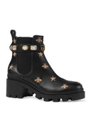 GUCCI STAR AND BEE EMBROIDERED LEATHER BOOTS