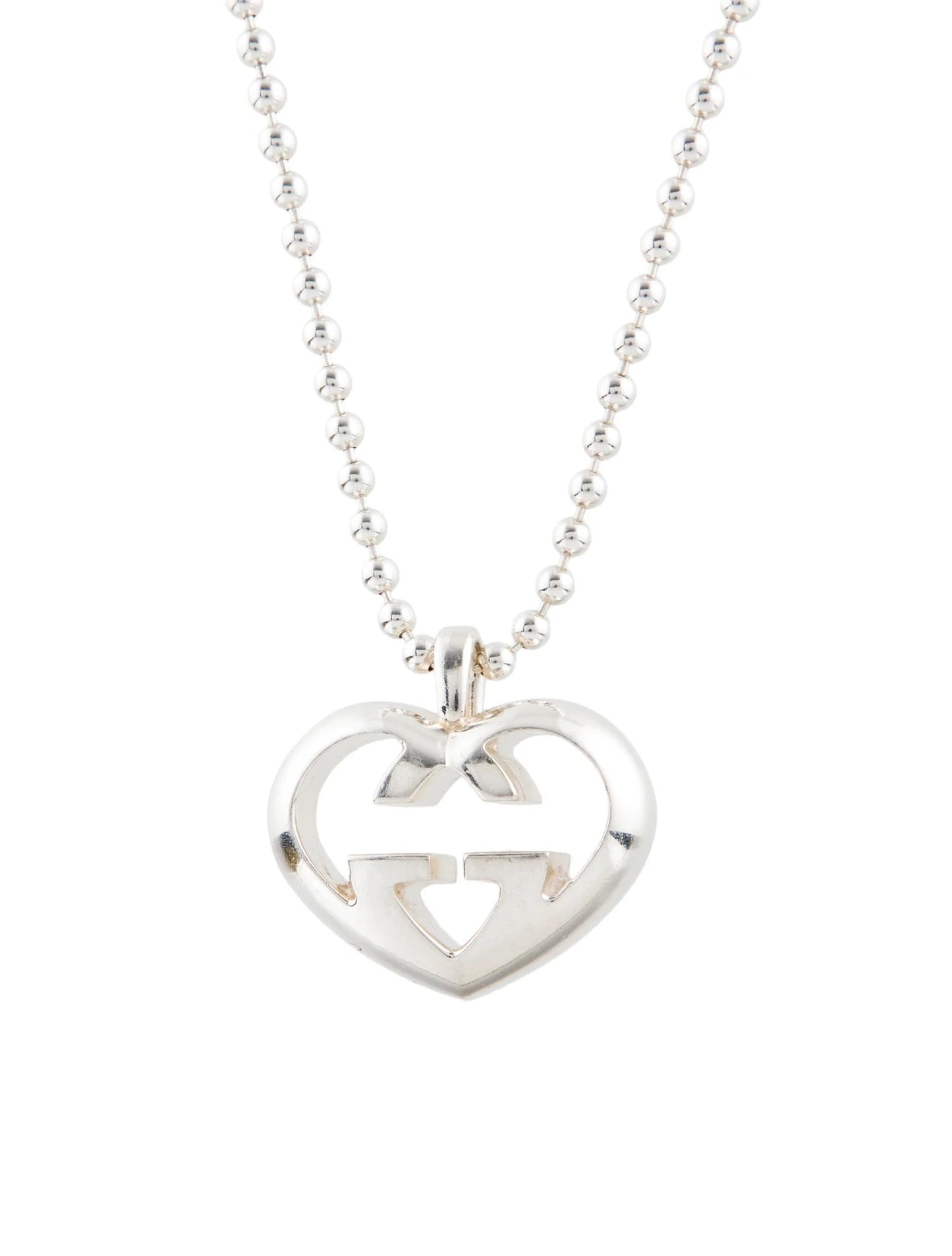 GUCCI STERLING SILVER BRITT HEART PENDANT NECKLACE