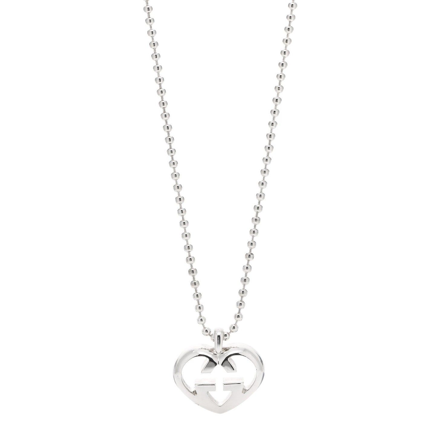 GUCCI STERLING SILVER BRITT HEART PENDANT NECKLACE