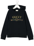 GUCCI METALLIC WEB LOGO HOODED WOLF PRINT SWEATSHIRT