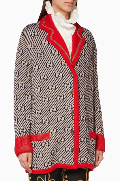 GUCCI WOOL KNIT GLITTER GG MONOGRAM CARDIGAN