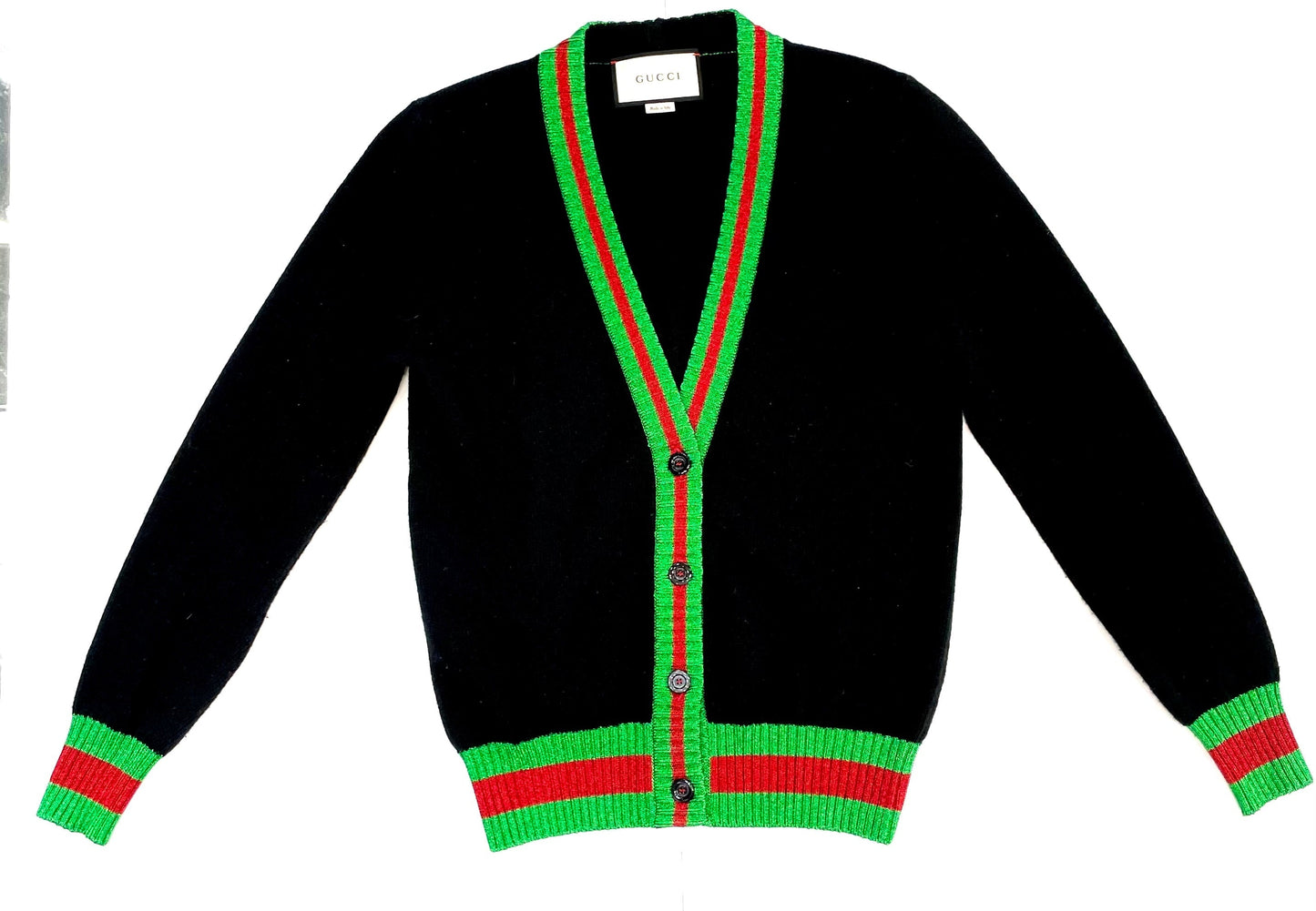 GUCCI WOOL WEB TRIM SWEATER CARDIGAN
