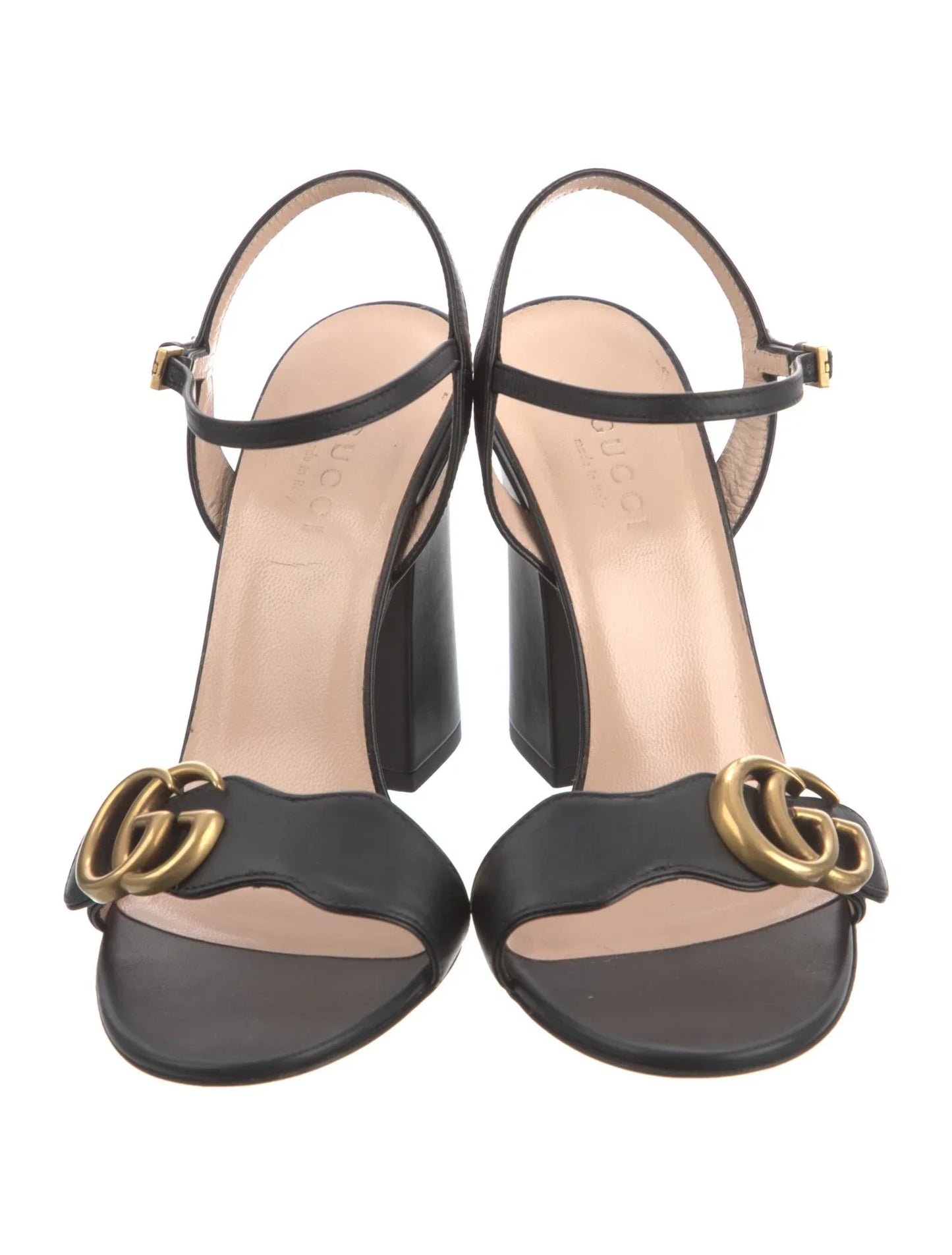 GUCCI GG LEATHER BLOCK HEEL SANDALS