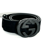 GUCCI INTERLOCKING GG CALFSKIN LEATHER BELT