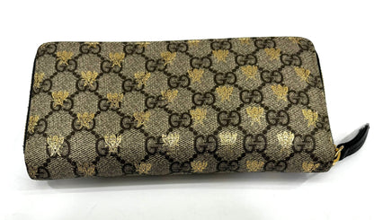 GUCCI GG SUPREME MONOGRAM BEES ZIP AROUND WALLET