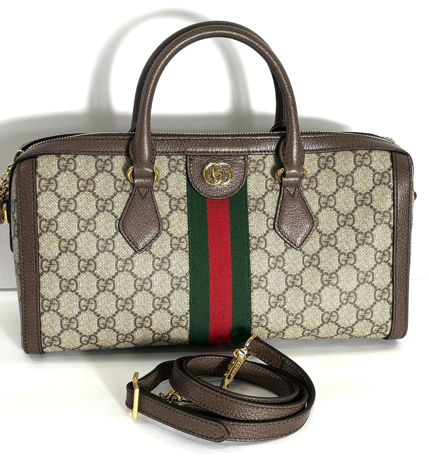 GUCCI GG SUPREME WEB BOSTON MEDIUM HANDLE BAG