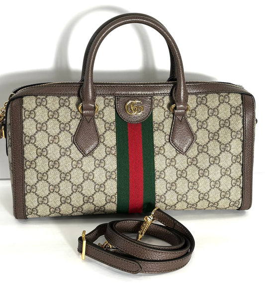 GUCCI GG SUPREME WEB BOSTON MEDIUM HANDLE BAG
