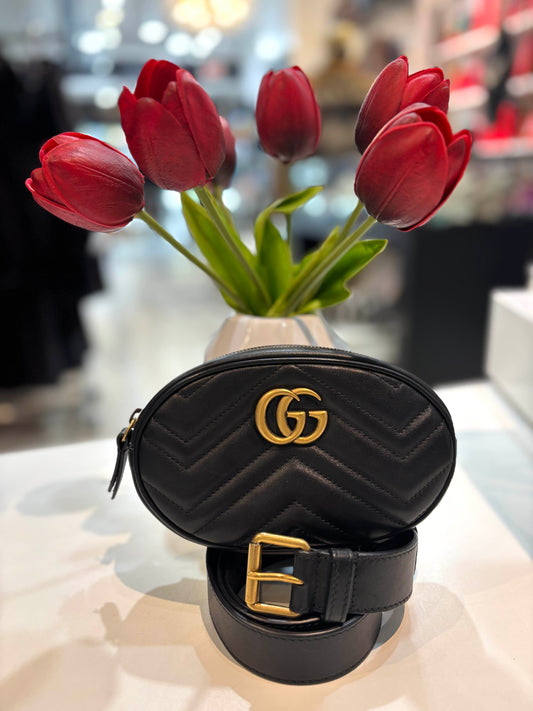 GUCCI GG MARMONT MATELASSE CALFSKIN LEATHER BELT BAG