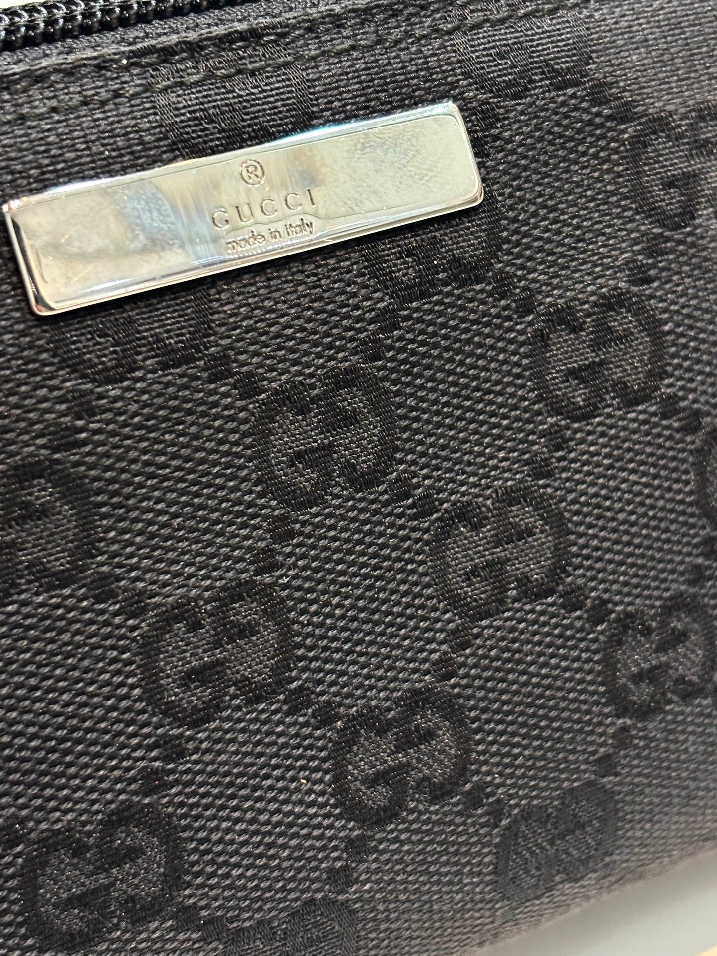 GUCCI MONOGRAM BLACK BOAT POCHETTE