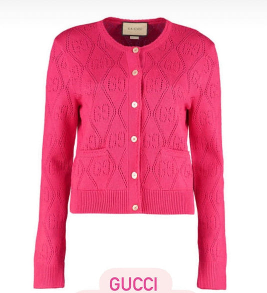 GUCCI POINTELLE-KNIT WOOL CARDIGAN