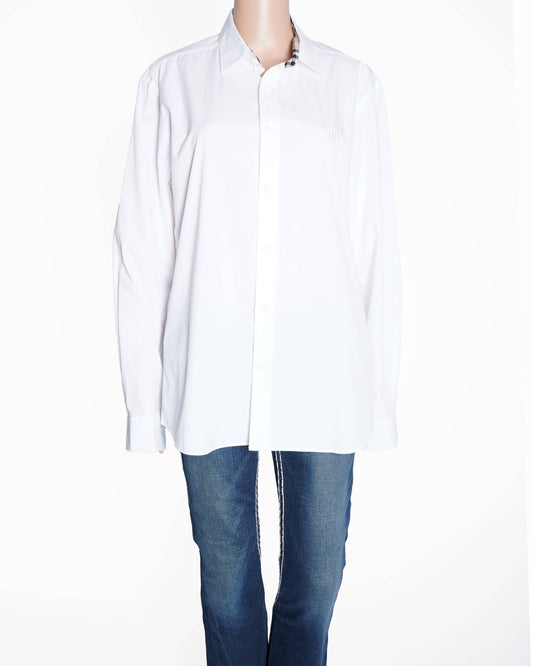 New Burberry  London England Check Collar Cotton White Shirt