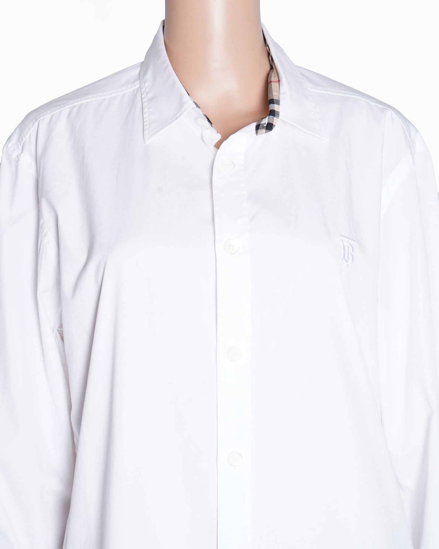 New Burberry  London England Check Collar Cotton White Shirt