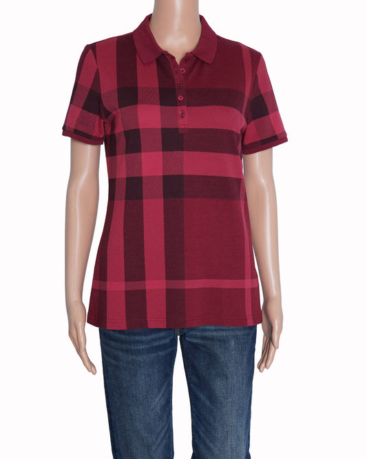 Burberry Checkered Polo T-Shirt in Shades of Red