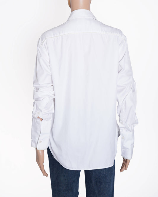 Burberry Women logo embroidered metallic patch white shirt