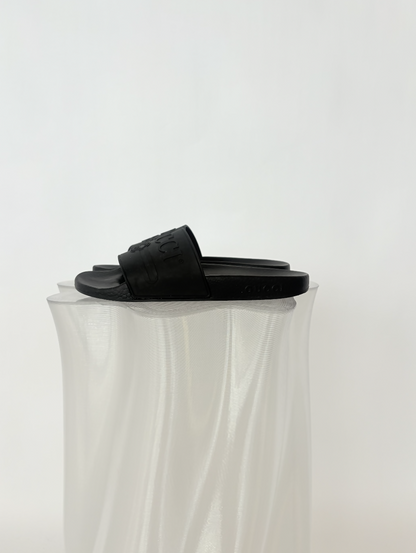 Gucci Black Rubber Logo Pool Slides