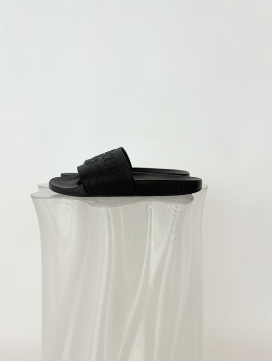 Gucci Black Rubber Logo Pool Slides