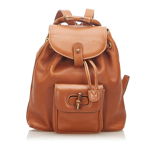 Gucci Bamboo Drawstring Leather Backpack (18102)