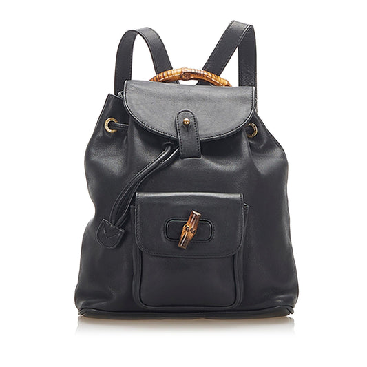 Gucci Bamboo Drawstring Leather Backpack (22299)