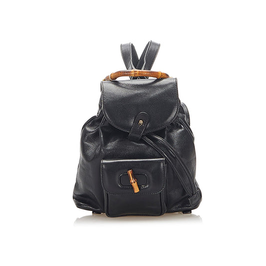 Gucci Bamboo Drawstring Leather Backpack (22300)