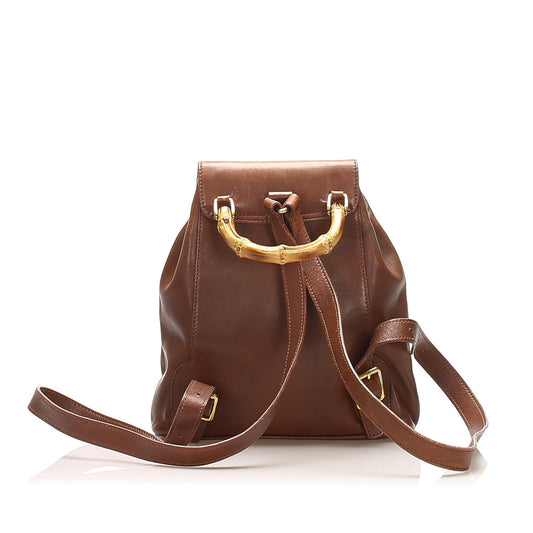 Gucci Bamboo Drawstring Leather Backpack (22401)