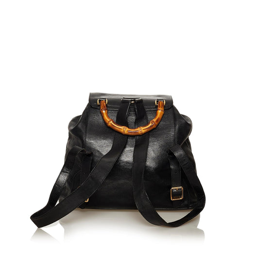 Gucci Bamboo Drawstring Leather Backpack (SHG-29212)