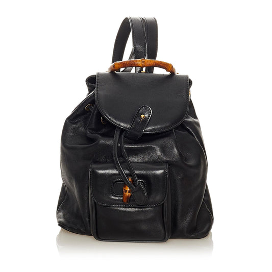Gucci Bamboo Drawstring Leather Backpack (33985)
