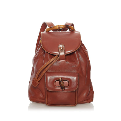 Gucci Bamboo Drawstring Leather Backpack (34099)