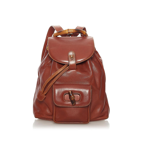 Gucci Bamboo Drawstring Leather Backpack (34099)
