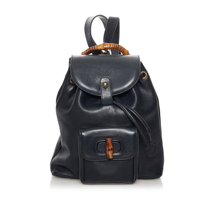 Gucci Bamboo Drawstring Leather Backpack (34142)