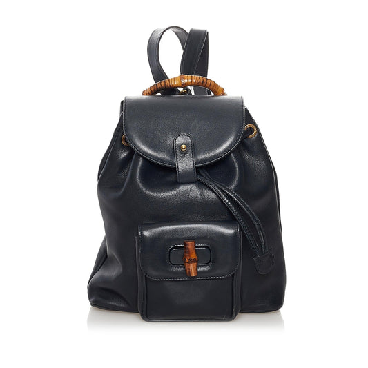 Gucci Bamboo Drawstring Leather Backpack (34142)