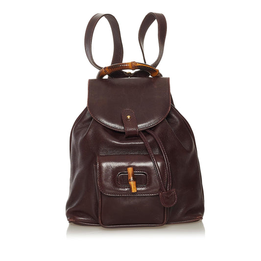 Gucci Bamboo Drawstring Leather Backpack (34969)