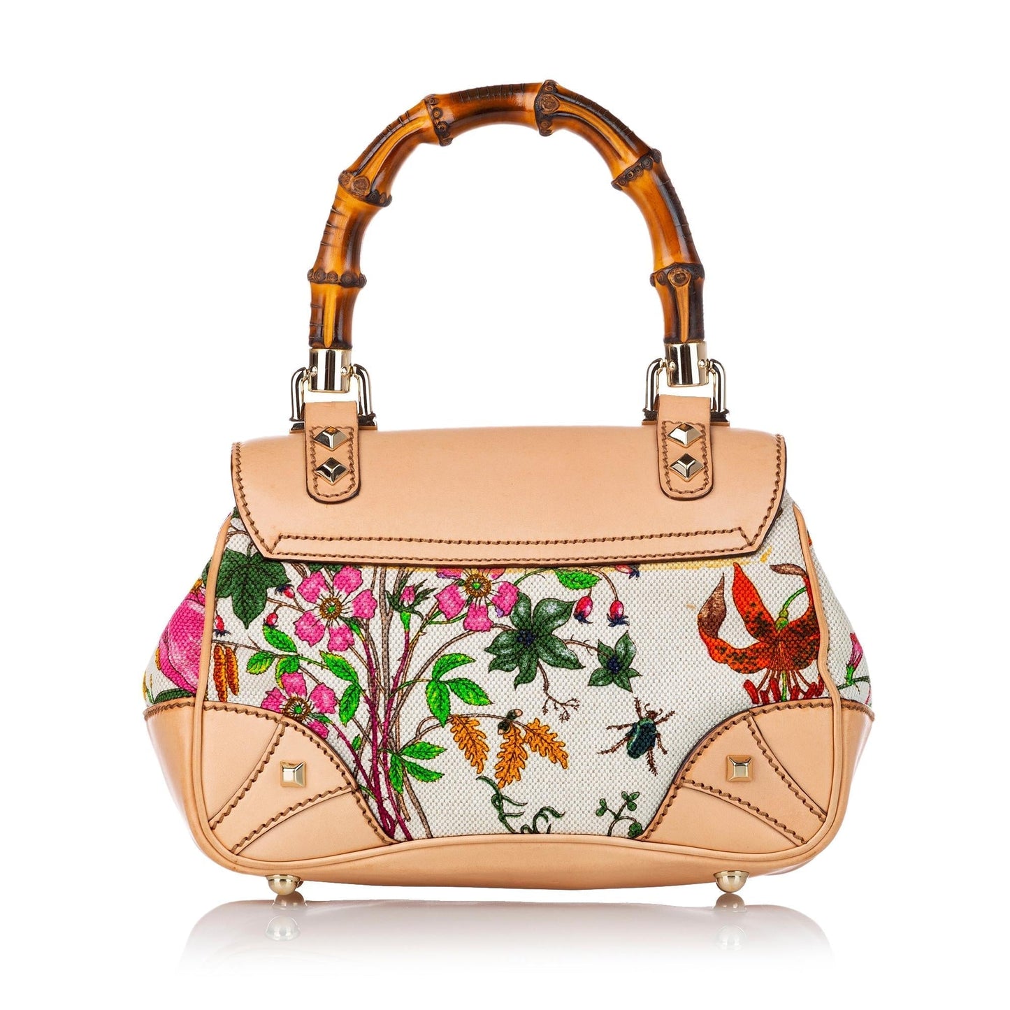 Gucci Bamboo Flora Nailhead Canvas Handbag (30469)