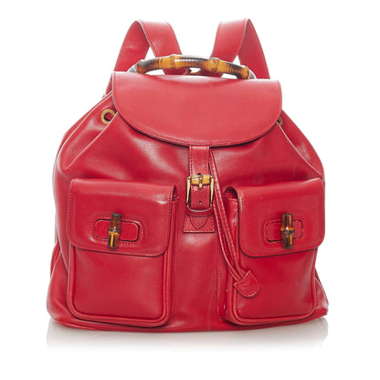 Gucci Bamboo Leather Drawstring Backpack (32864)