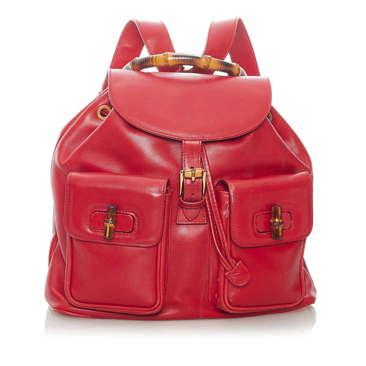 Gucci Bamboo Leather Drawstring Backpack (32864)