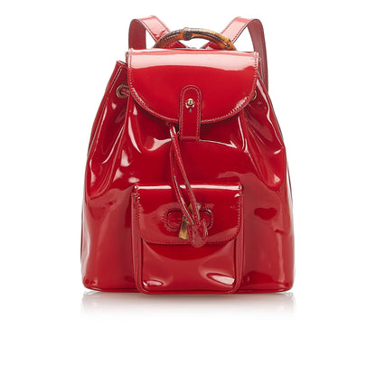 Gucci Bamboo Patent Leather Drawstring Backpack (22346)