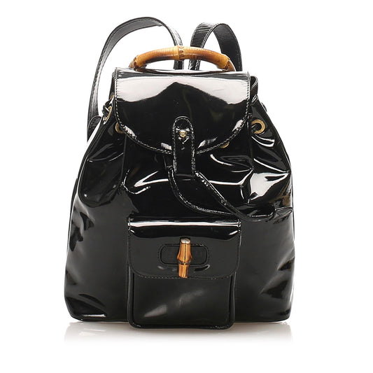 Gucci Bamboo Patent Leather Drawstring Backpack (32189)