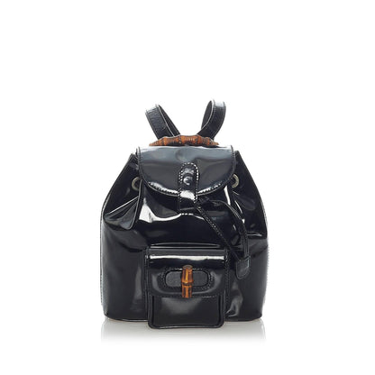 Gucci Bamboo Patent Leather Drawstring Backpack (33262)