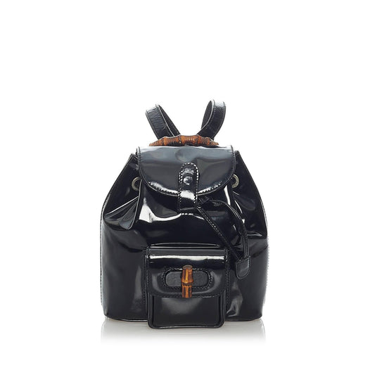 Gucci Bamboo Patent Leather Drawstring Backpack (33262)