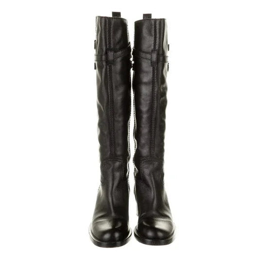 GUCCI BUCKLE RIDING KNEE HIGH LEATHER BOOTS