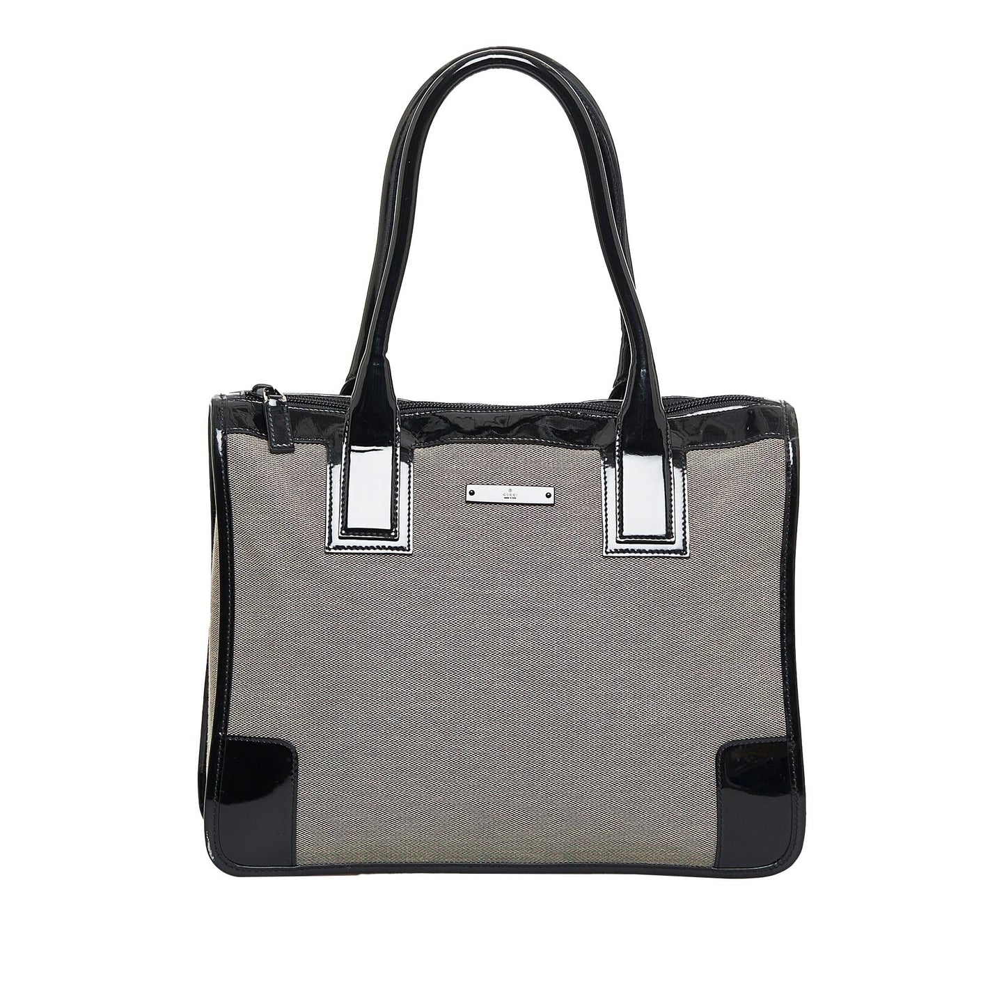 Gucci Canvas and Patent Leather Trimmed Handbag (E8ID83)