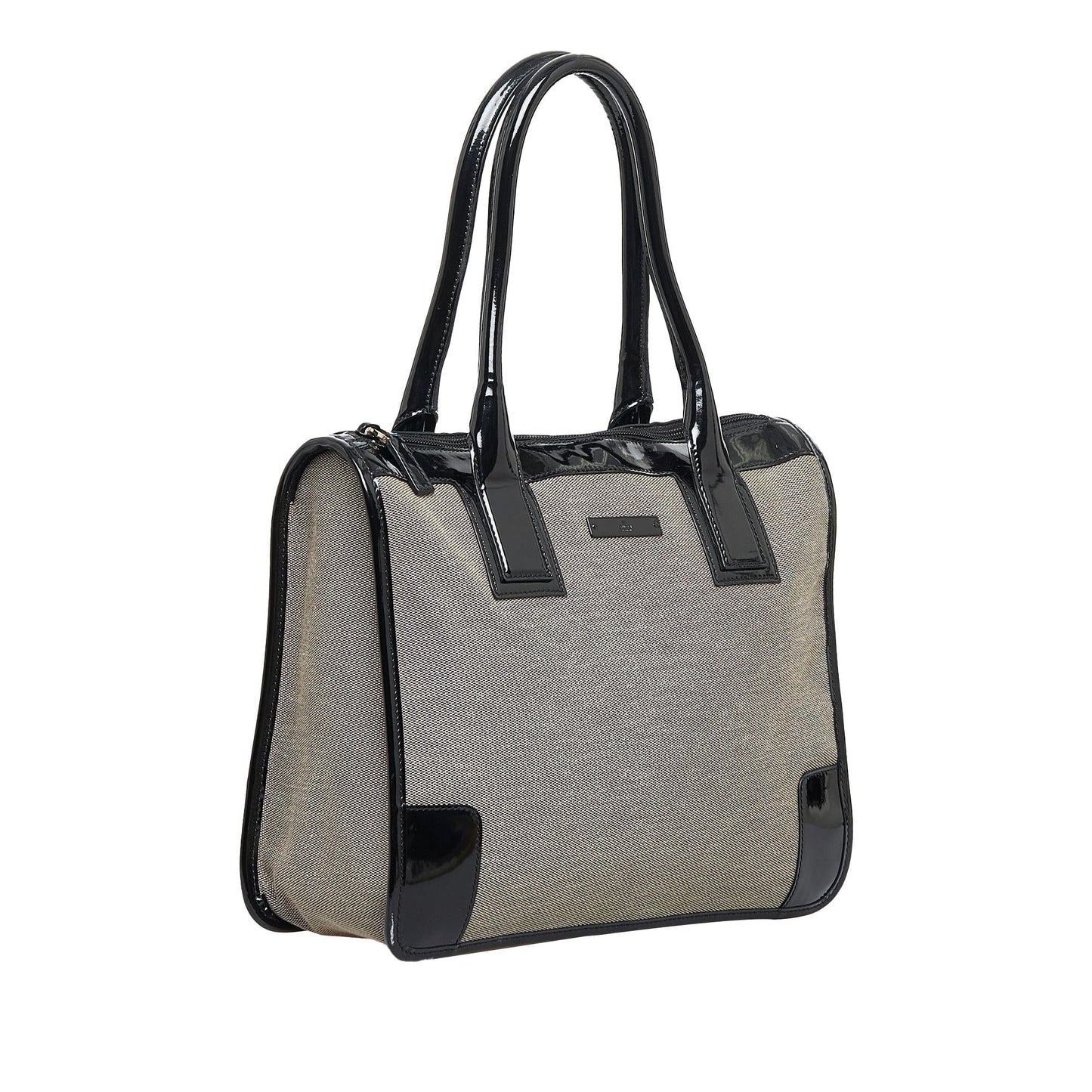 Gucci Canvas and Patent Leather Trimmed Handbag (E8ID83)